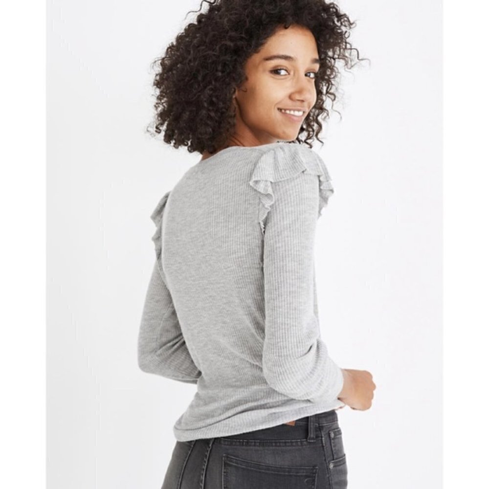 Madewell Ruffle Sweater Knit Lightweight Rib Top - Picture 4 of 13